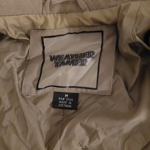 Weather Tamer Vintage Tan Quilted Neck Full Zip Coat Size M Hooded - Picture 7 of 12
